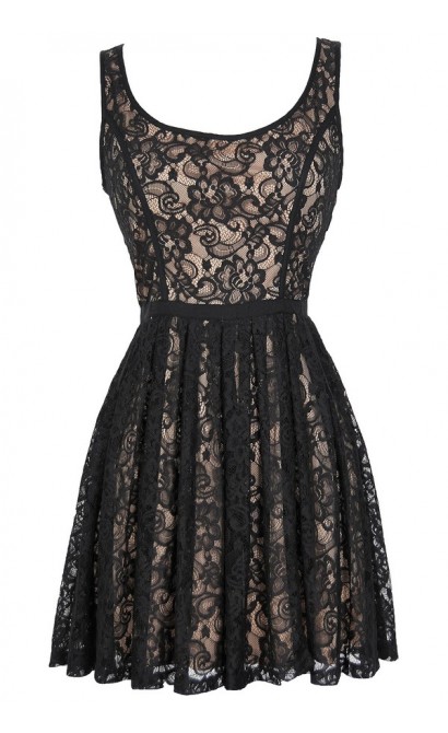 Effortlessly Enchanting A-Line Lace Dress in Black/Nude
